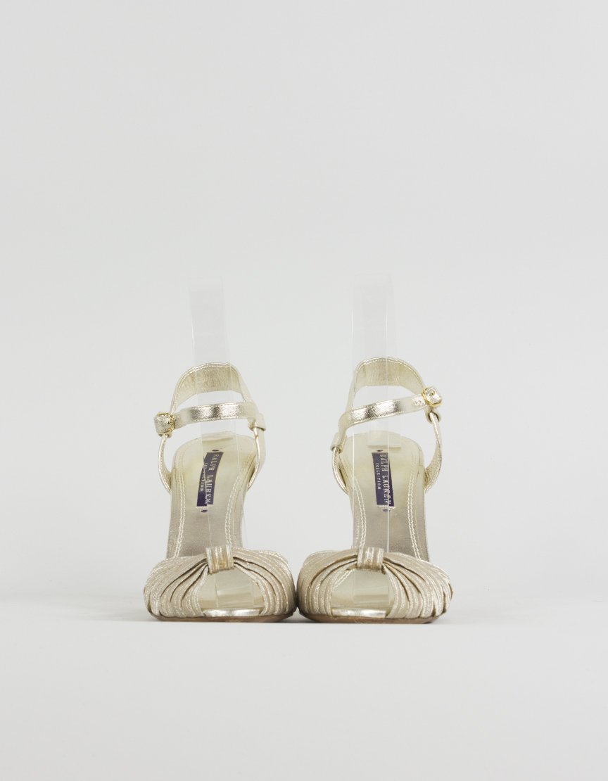 Ralph Lauren Collection Gold Tone Peep Toe Evening Sandals - 8.5B US