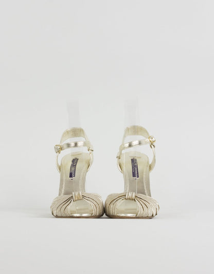 Ralph Lauren Collection Gold Tone Peep Toe Evening Sandals - 8.5B US