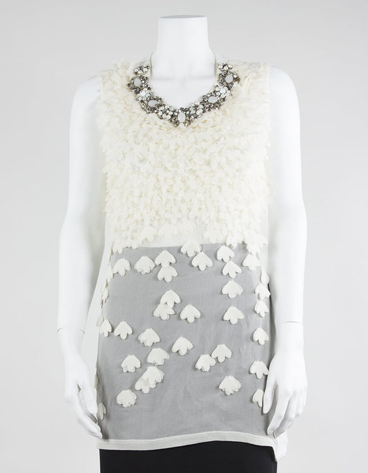 Givenchy Sleeveless Long Tunic T Shirt With Jeweled Neck And Flower Applique - X-Small