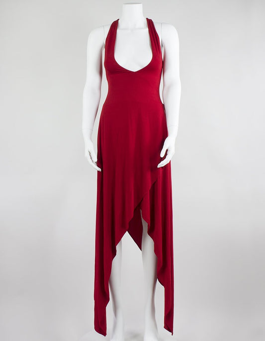 Alexandre Vauthier Red Asymmetrical Long Halter Evening Dress Size 36