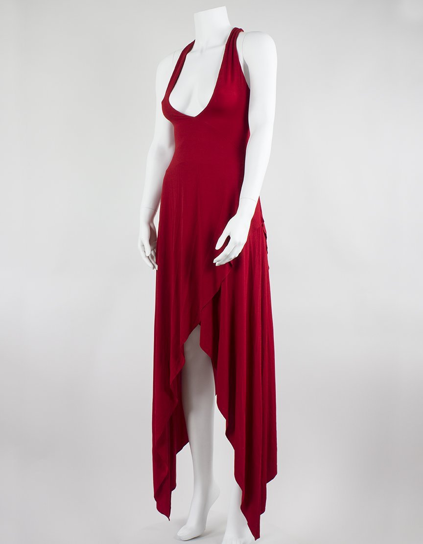 Alexandre Vauthier Red Asymmetrical Long Halter Evening Dress Size 36