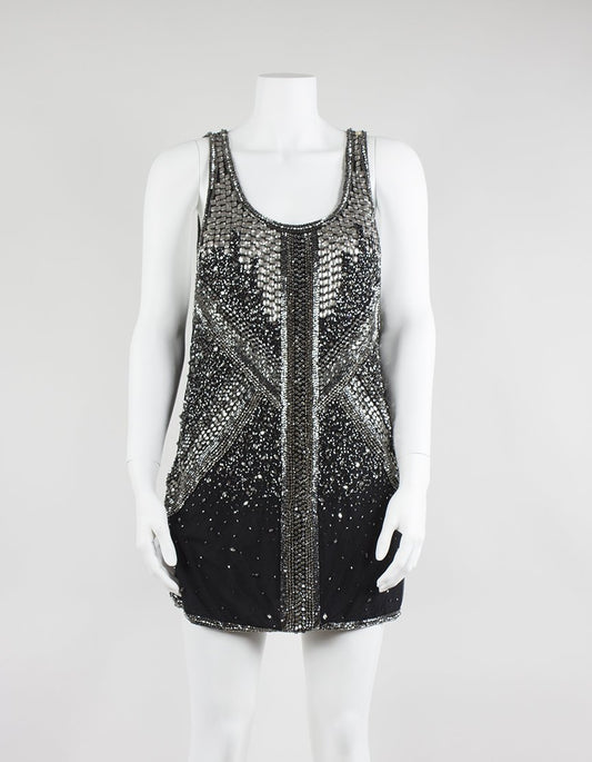 Elisabetta Franchi Black Silver And Gold Sequined Mini Dress Size 42