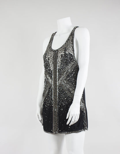 Elisabetta Franchi Black Silver And Gold Sequined Mini Dress Size 42