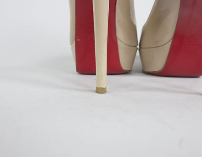 Christian Louboutin Lady Peep Patent Red Sole Pump Nude Size 39