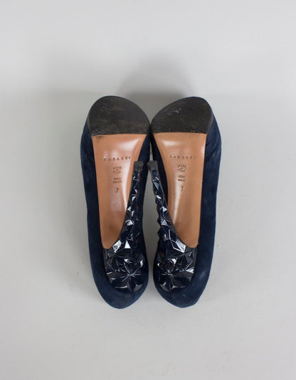Casadei Blue Suede Round Toe Platform Pumps Size 7