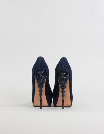 Casadei Blue Suede Round Toe Platform Pumps Size 7