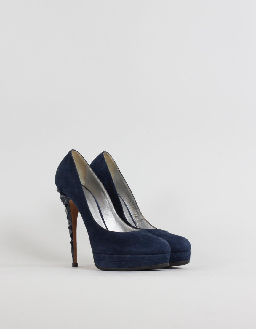 Casadei Blue Suede Round Toe Platform Pumps Size 7