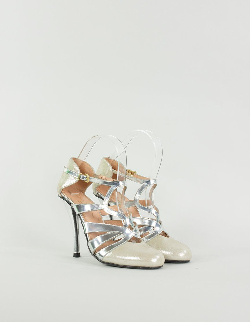 Robert Clergerie Silver Tone Strappy Heels Size 37.5 IT