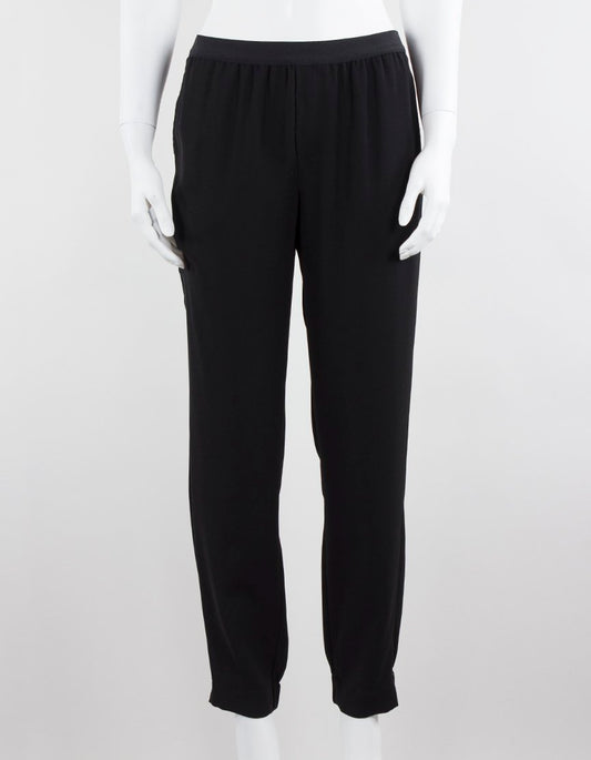 Vince Womens Black Satin Trim Pull On Dress Pants With Elasticated Waist And Bottoms Size Medium