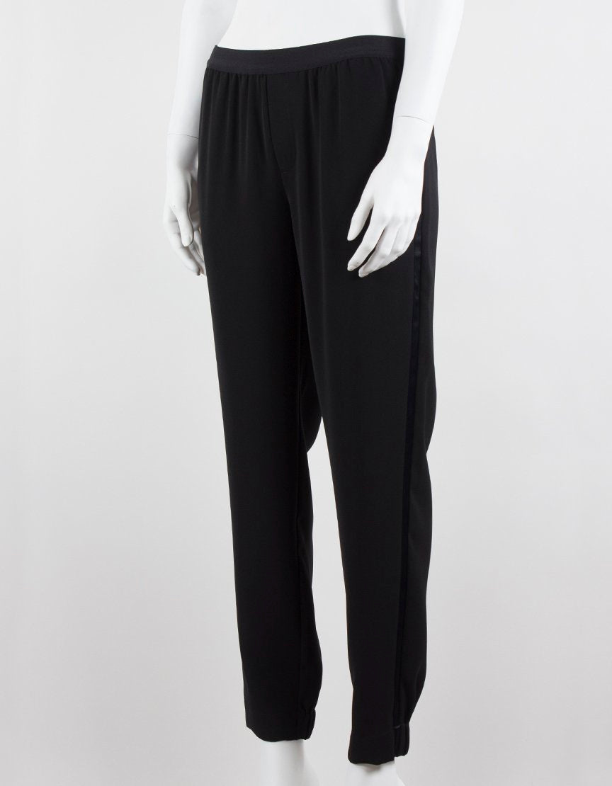Vince Womens Black Satin Trim Pull On Dress Pants With Elasticated Waist And Bottoms Size Medium
