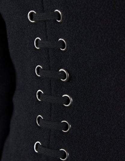 Twentyeighttwelve Black Double Breasted Three Quarter Length Coat With Military Inspired Front Cut And Design Size 4