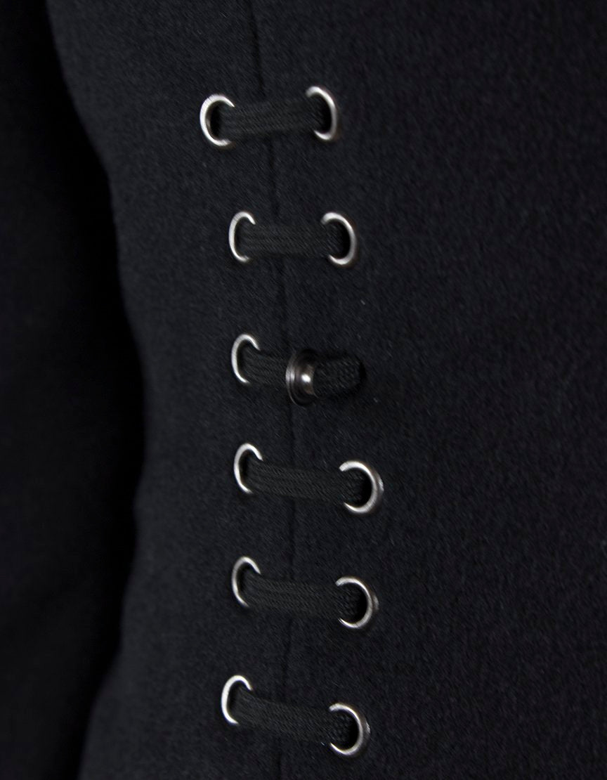 Twentyeighttwelve Black Double Breasted Three Quarter Length Coat With Military Inspired Front Cut And Design Size 4