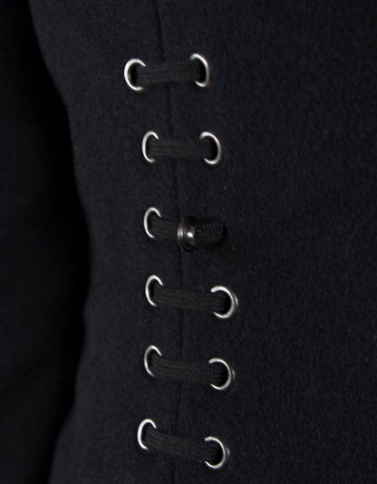 Twentyeighttwelve Black Double Breasted Three Quarter Length Coat With Military Inspired Front Cut And Design Size 4