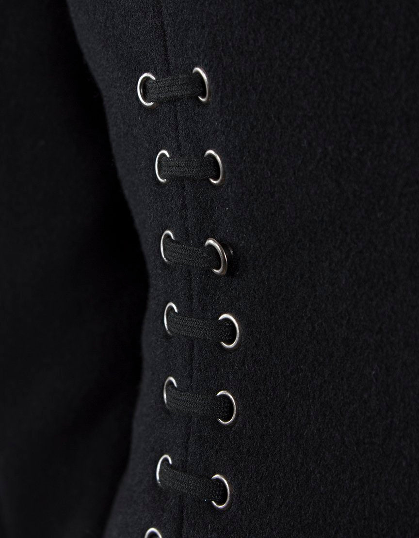 Twentyeighttwelve Black Double Breasted Three Quarter Length Coat With Military Inspired Front Cut And Design Size 4