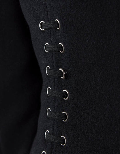 Twentyeighttwelve Black Double Breasted Three Quarter Length Coat With Military Inspired Front Cut And Design Size 4
