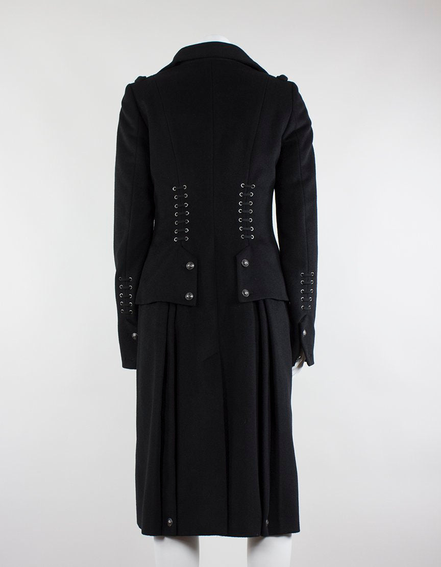 Twentyeighttwelve Black Double Breasted Three Quarter Length Coat With Military Inspired Front Cut And Design Size 4