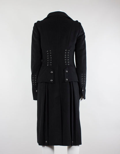 Twentyeighttwelve Black Double Breasted Three Quarter Length Coat With Military Inspired Front Cut And Design Size 4