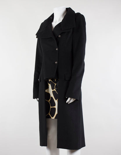 Twentyeighttwelve Black Double Breasted Three Quarter Length Coat With Military Inspired Front Cut And Design Size 4