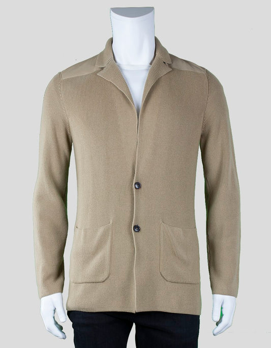 Ralph Lauren Black Label Men's Tan Two Button Ribbed Cardigan With Front Pockets Small