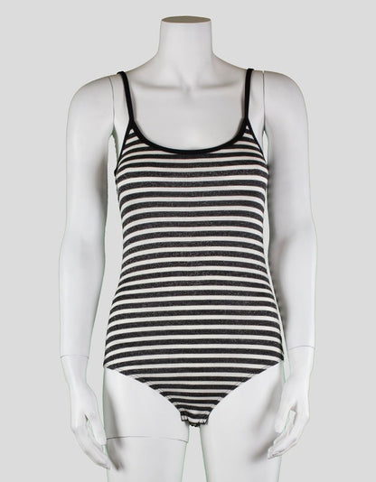 Paige Kinsley Black White And Silver Striped Bodysuit With Spaghetti Straps Small