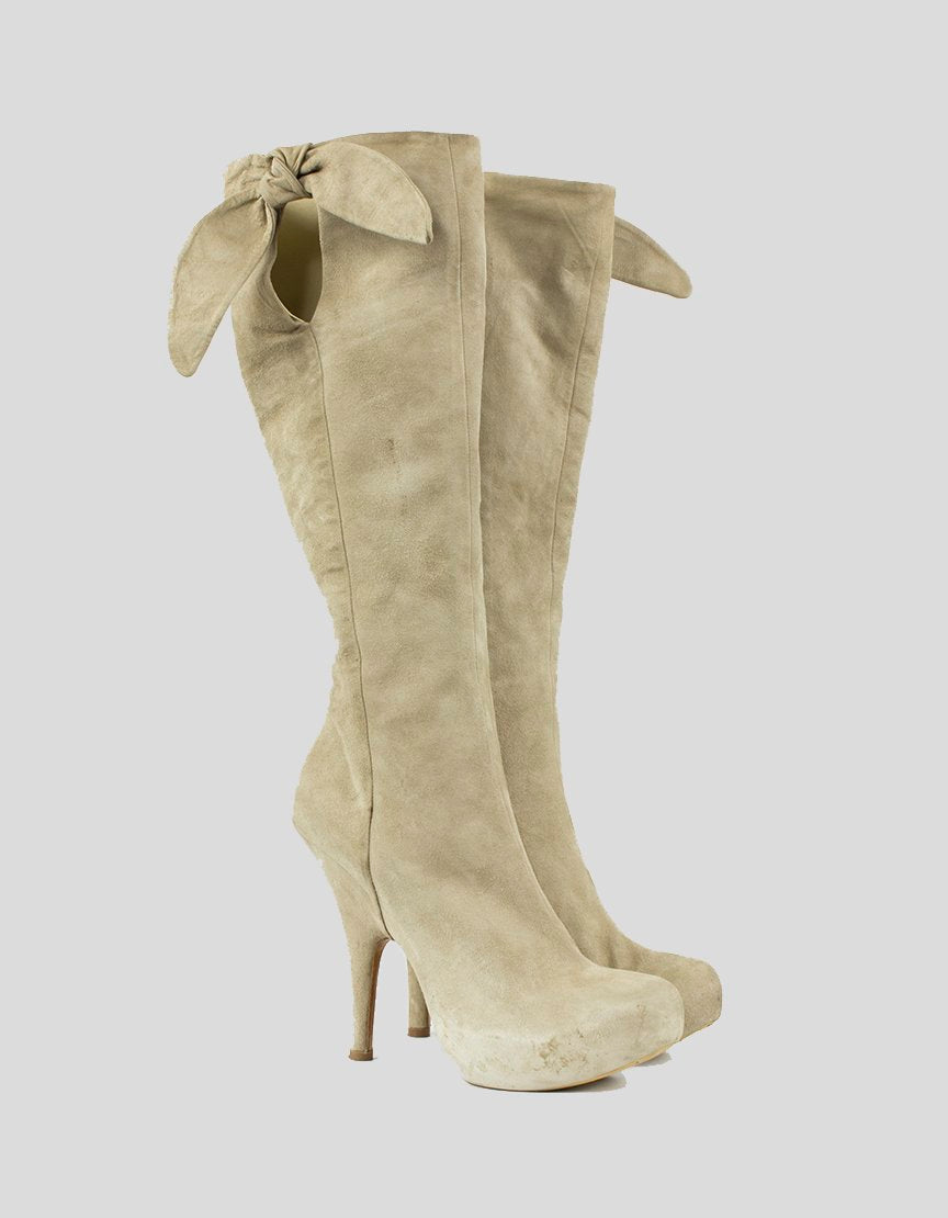 GIUSEPPE ZANOTTI Tan Suede Platform Knee Hi Boots - 39 IT | 9 US