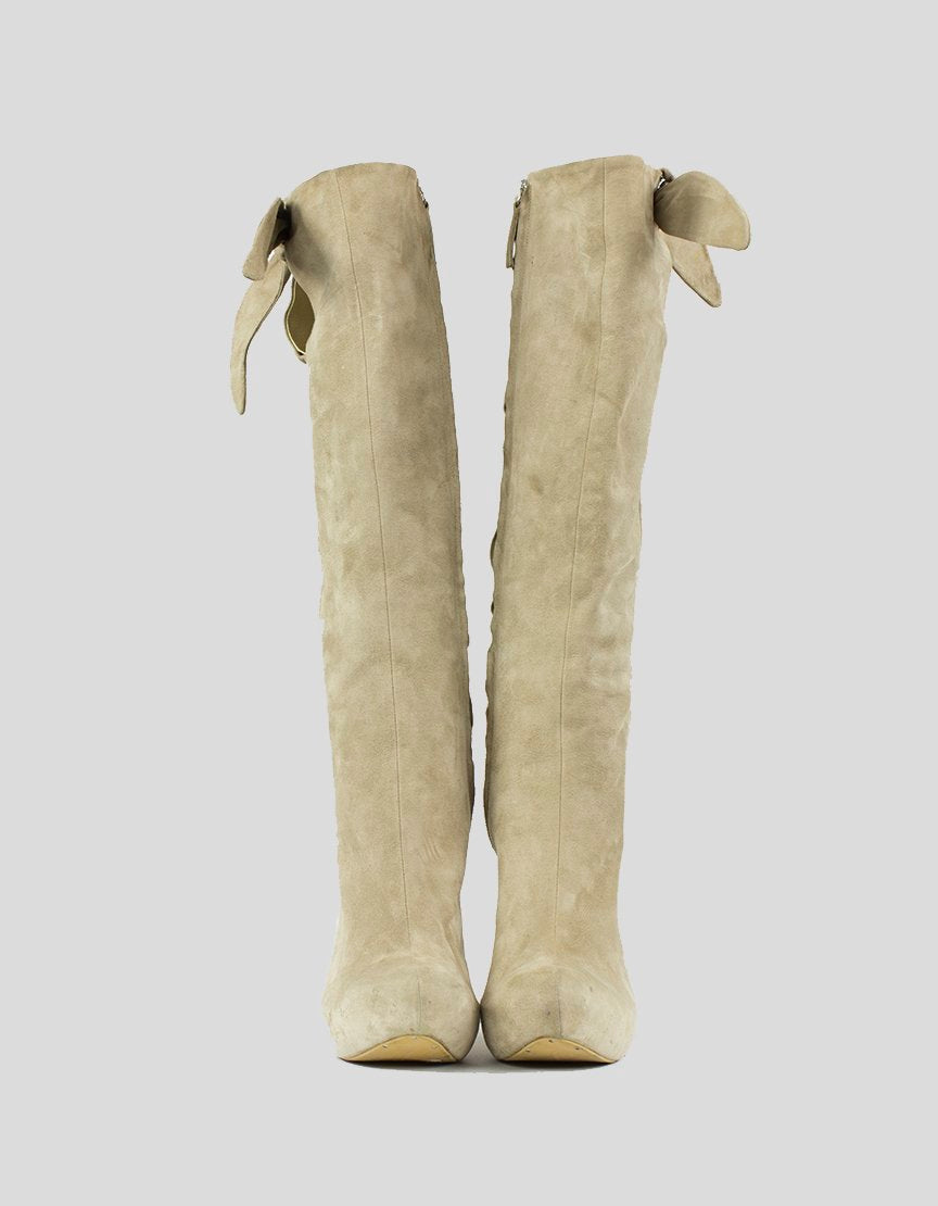 GIUSEPPE ZANOTTI Tan Suede Platform Knee Hi Boots - 39 IT | 9 US