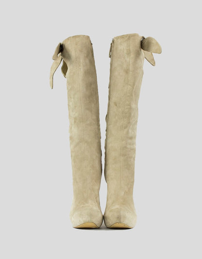 GIUSEPPE ZANOTTI Tan Suede Platform Knee Hi Boots - 39 IT | 9 US