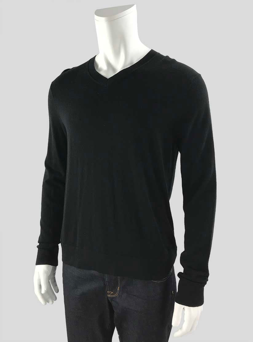 Theory Men's Black Leiman Long Sleeve V-Neck Sweater Medium