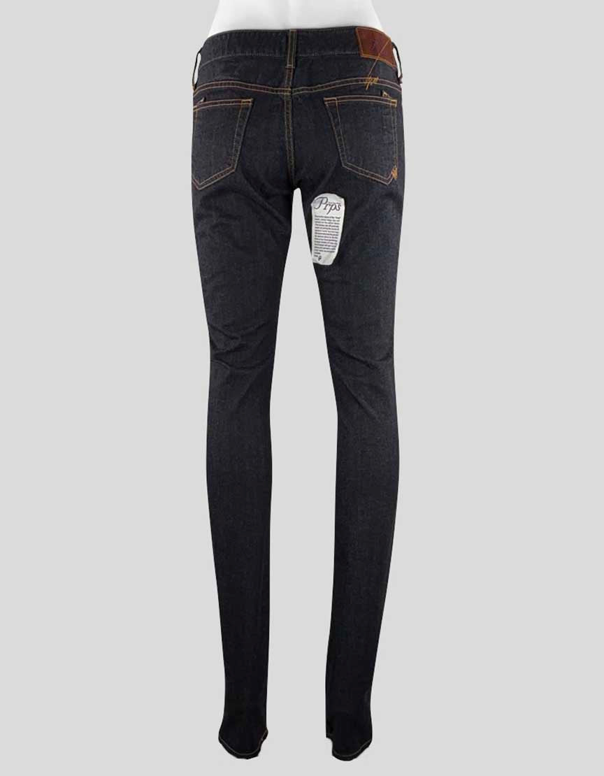 Authentic Prps Women's Dart 5 Pocket Mid Rise Straight Leg Jeans In A Dark Wash With Zip And Button Closure Size 28 US Waist 31