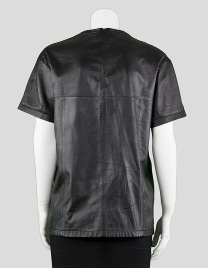 Jonathan Simkhai Short Sleeve Leather Top With Breast Pocket Size Small