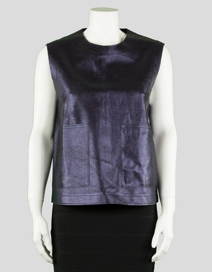 3 1 Phillip Lim Sleeveless Faux Leather Top In Metallic Purple Hue With Front Pockets Size 4