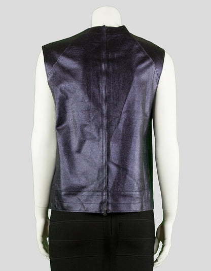 3 1 Phillip Lim Sleeveless Faux Leather Top In Metallic Purple Hue With Front Pockets Size 4