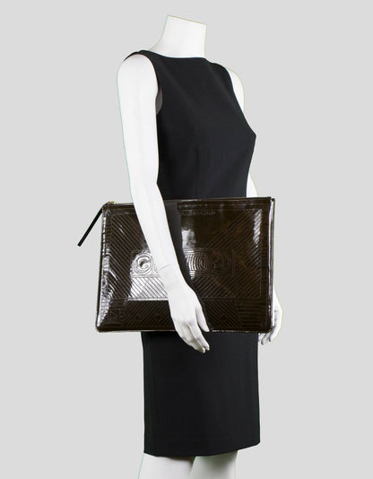 Corto Moltedo Large Brown Patent Leather Clutch