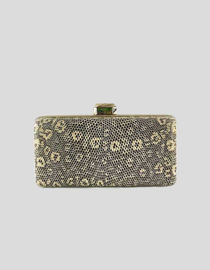 Oscar De La Renta Yellow And Black Snakeskin Evening Box Clutch