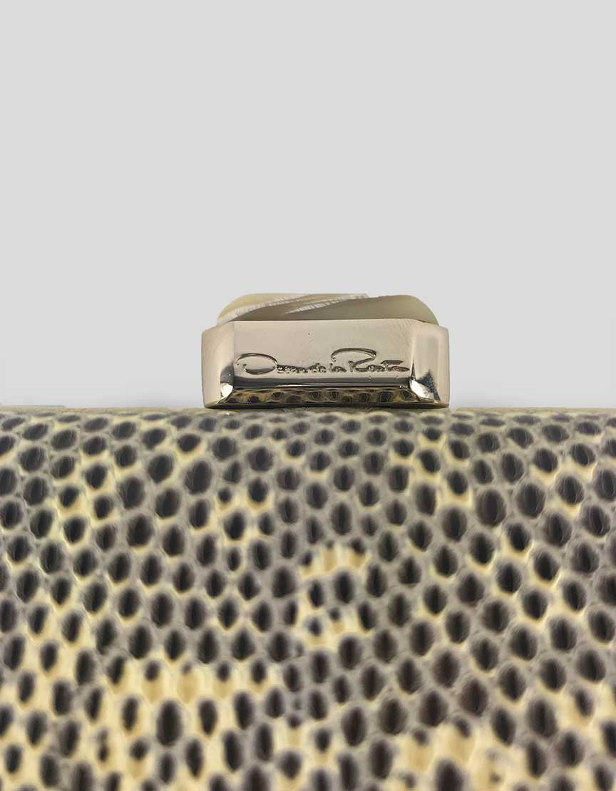 Oscar De La Renta Yellow And Black Snakeskin Evening Box Clutch