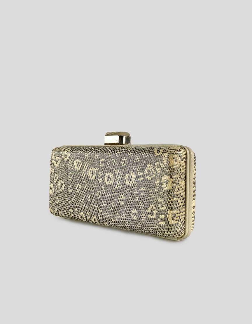 Oscar De La Renta Yellow And Black Snakeskin Evening Box Clutch