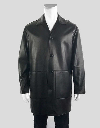 Roots Black Leather To The Knee 5 Button Coat Size Large