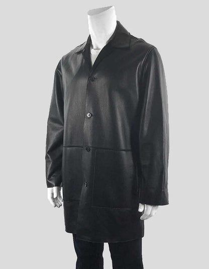 Roots Black Leather To The Knee 5 Button Coat Size Large