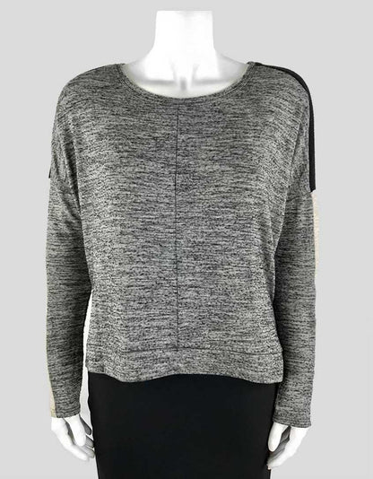 Velvet Long Sleeve Crewneck T Shirt In Grey With Black And Tan Block Colors On Sleeves Size Small