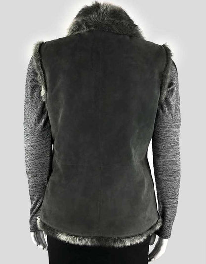 Ecru Women's Grey Suede And Faux Fur Gillet With Slant Pockets And Press Stud Closure Size Small Supports Help USA