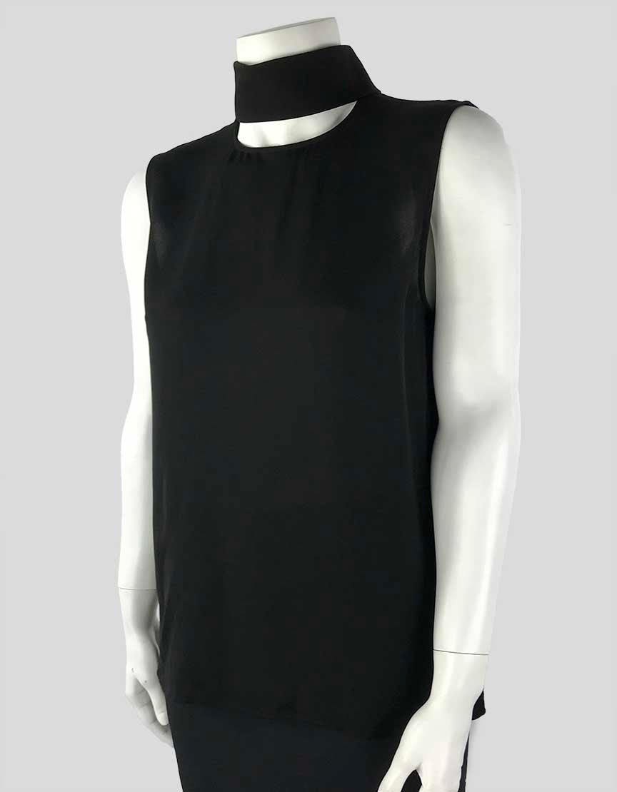 Theory Black Sleeveless Mock Neck Silk Blouse Size Small