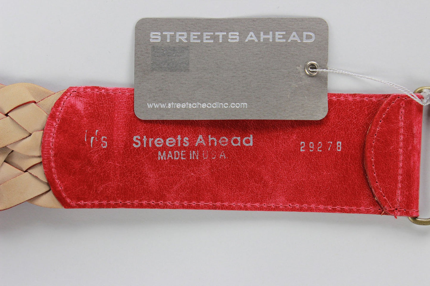 Streets Ahead Red Leather Weave Waist Belt With Flower Detail Small