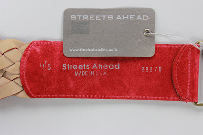Streets Ahead Red Leather Weave Waist Belt With Flower Detail Small