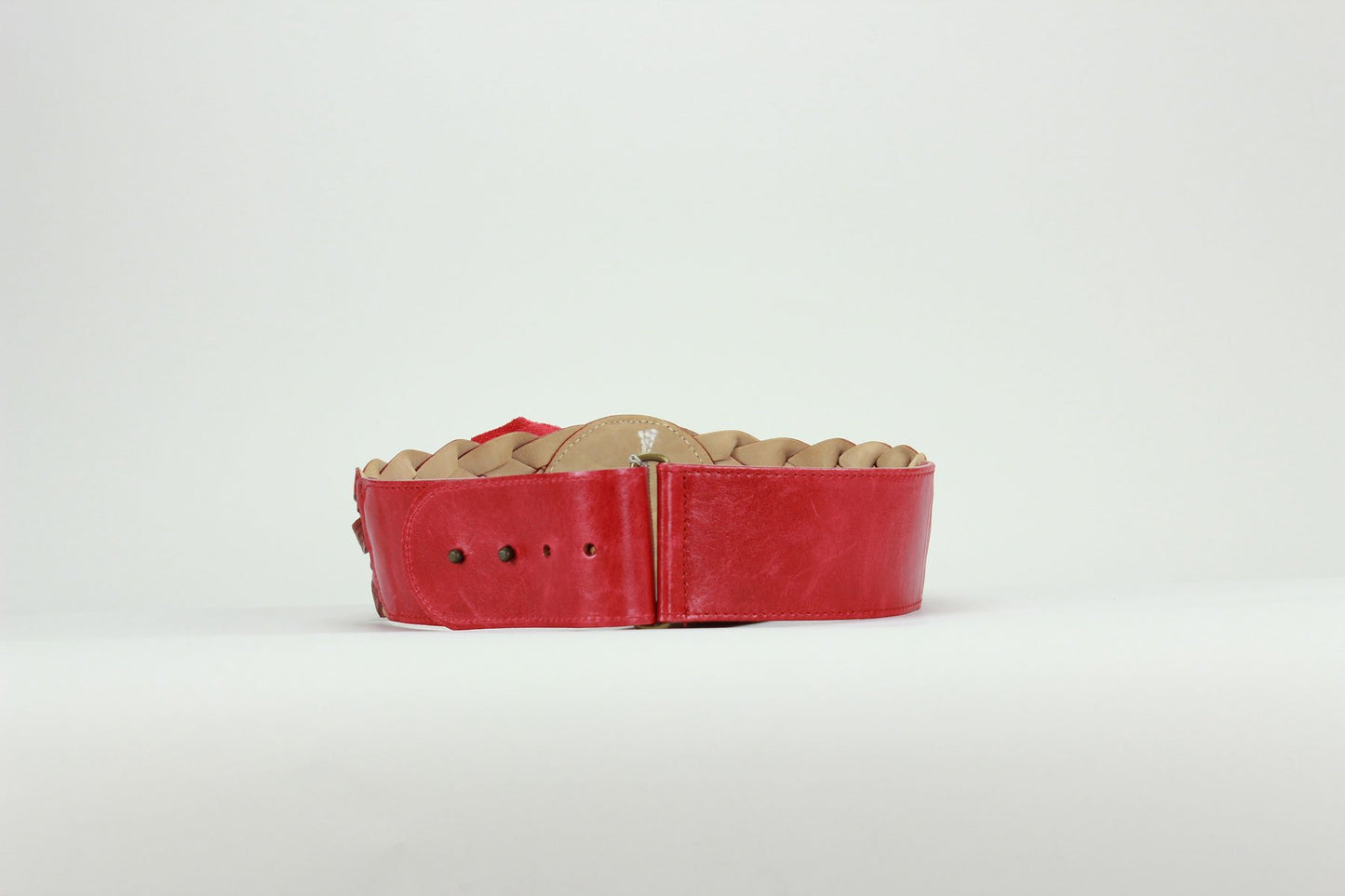 Streets Ahead Red Leather Weave Waist Belt With Flower Detail Small