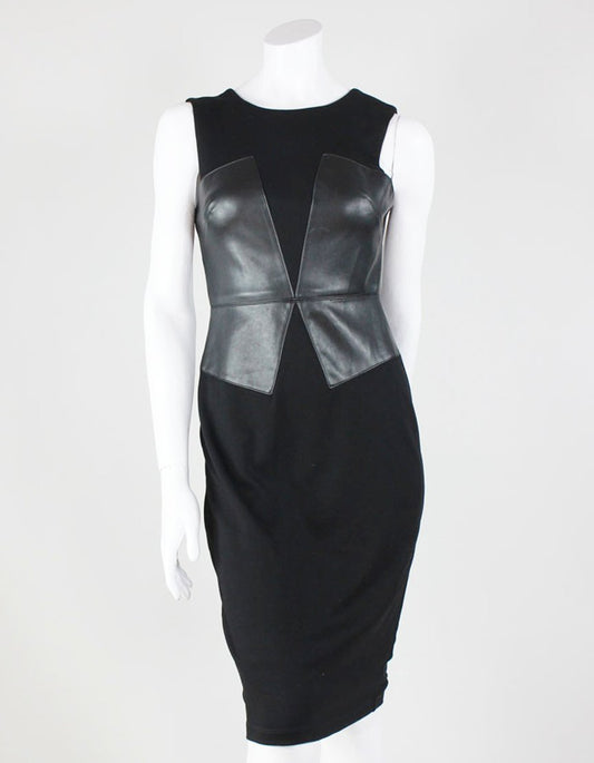 Bailey 44 Black Wool And Leather Sleeveless Dress Size Small