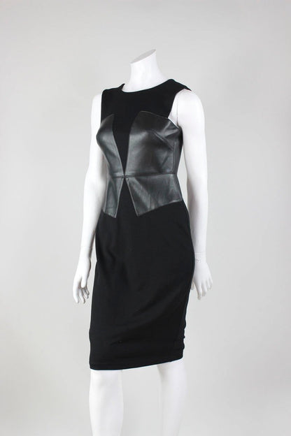 Bailey 44 Black Wool And Leather Sleeveless Dress Size Small