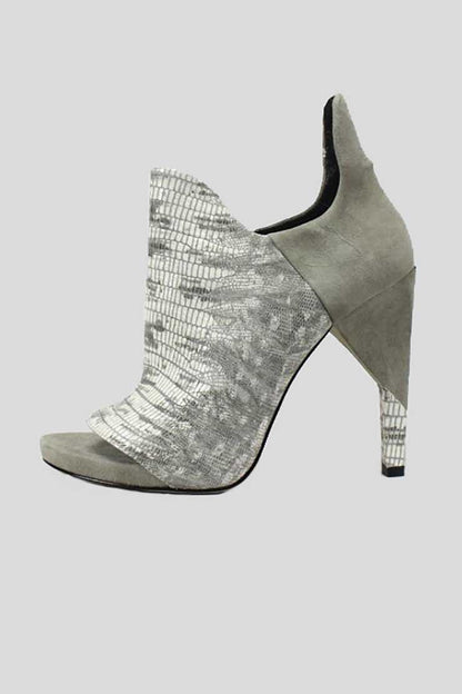 Alexander Wang Open Toe Booties Grey Suede And Leather Animal Print
