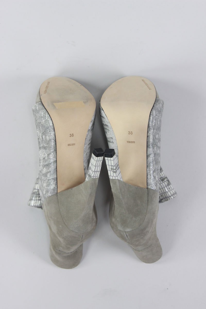 Alexander Wang Open Toe Booties Grey Suede And Leather Animal Print