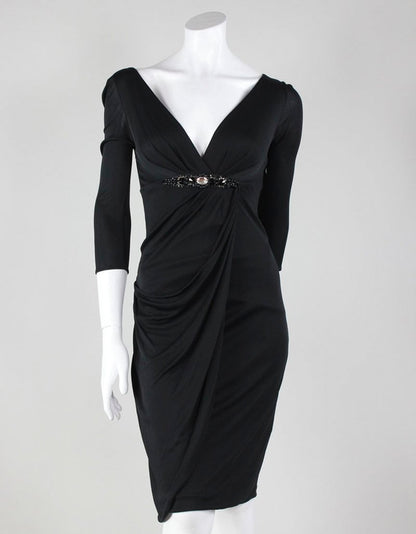 Blumarine Black Long Sleeve Dress With Embellishment