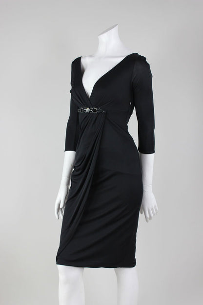 Blumarine Black Long Sleeve Dress With Embellishment